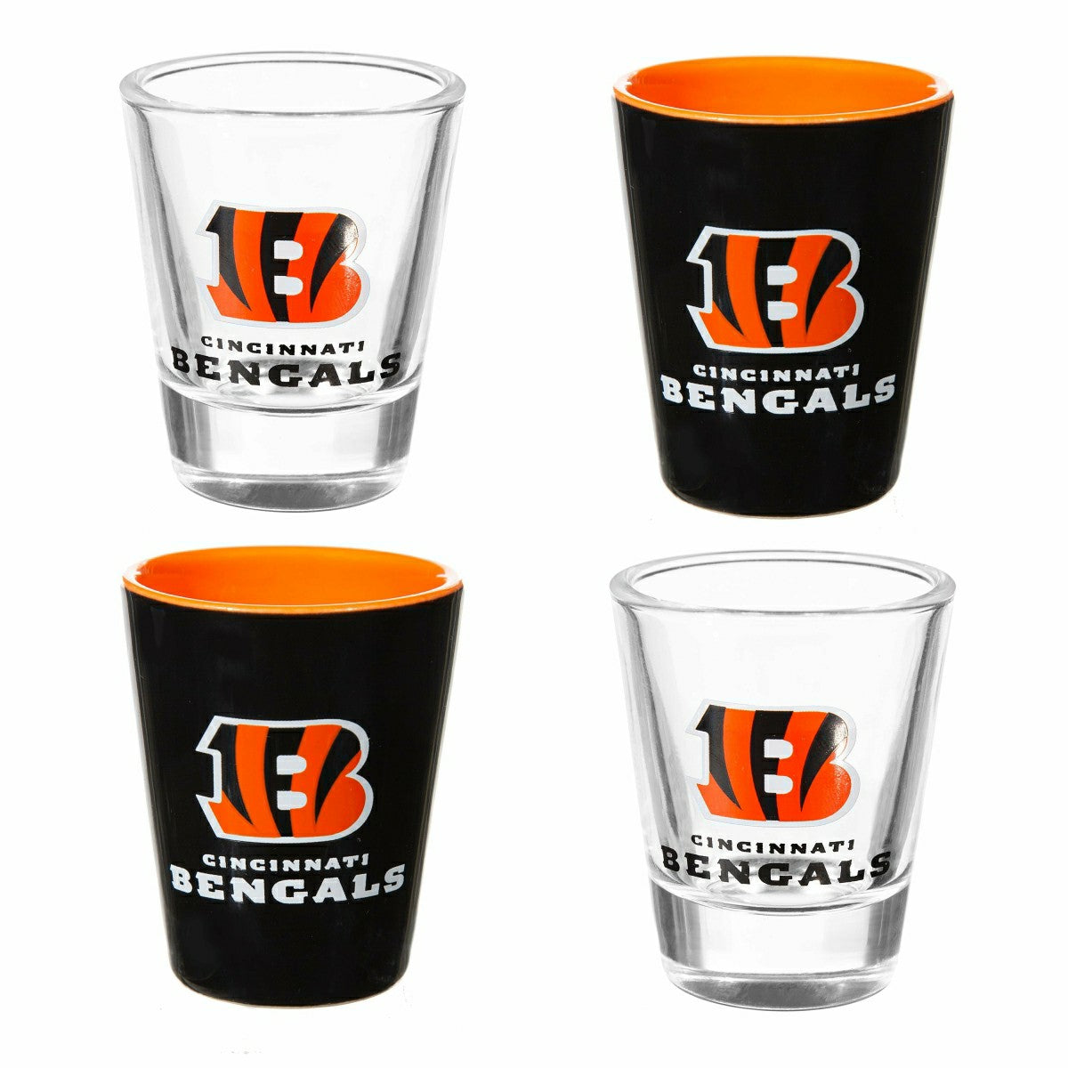 Cincinnati Bengals 4-Piece Ceramic and Glass 2oz. Shot Glass Set