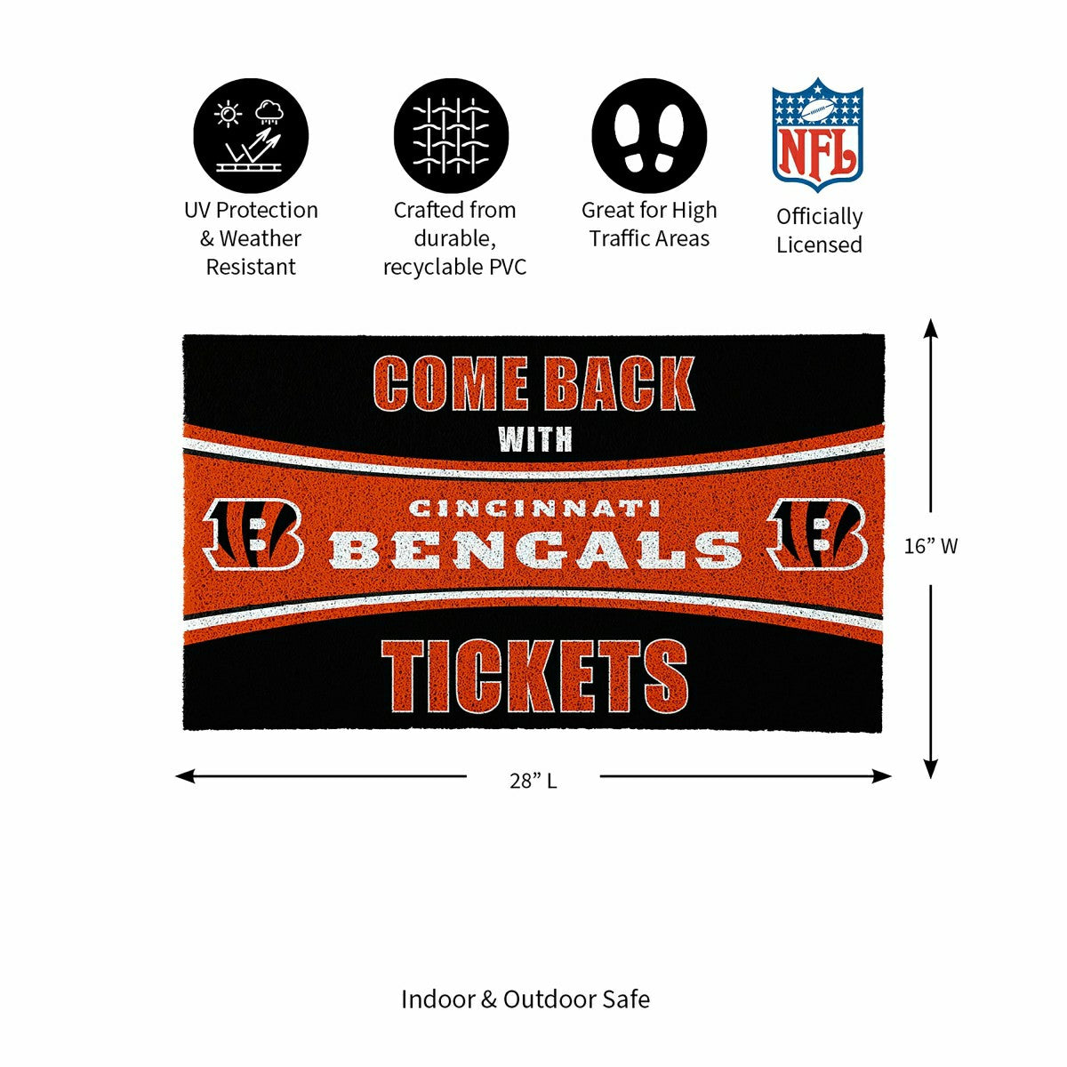 28" x 16" PVC Trapper Mat, Come Back with Tickets, Cincinnati Bengals