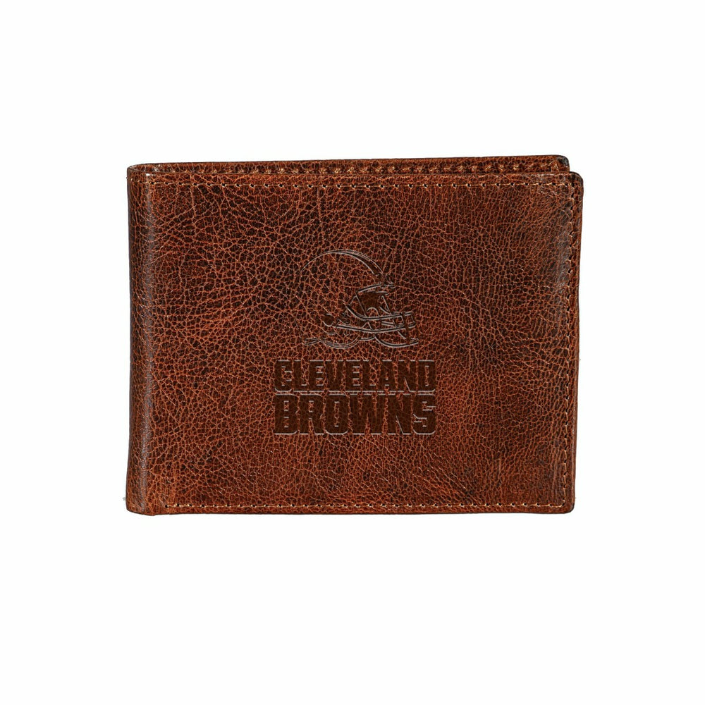Cleveland Browns, Embossed 100% Genuine Tumbled Leather Passcase Bi-Fo