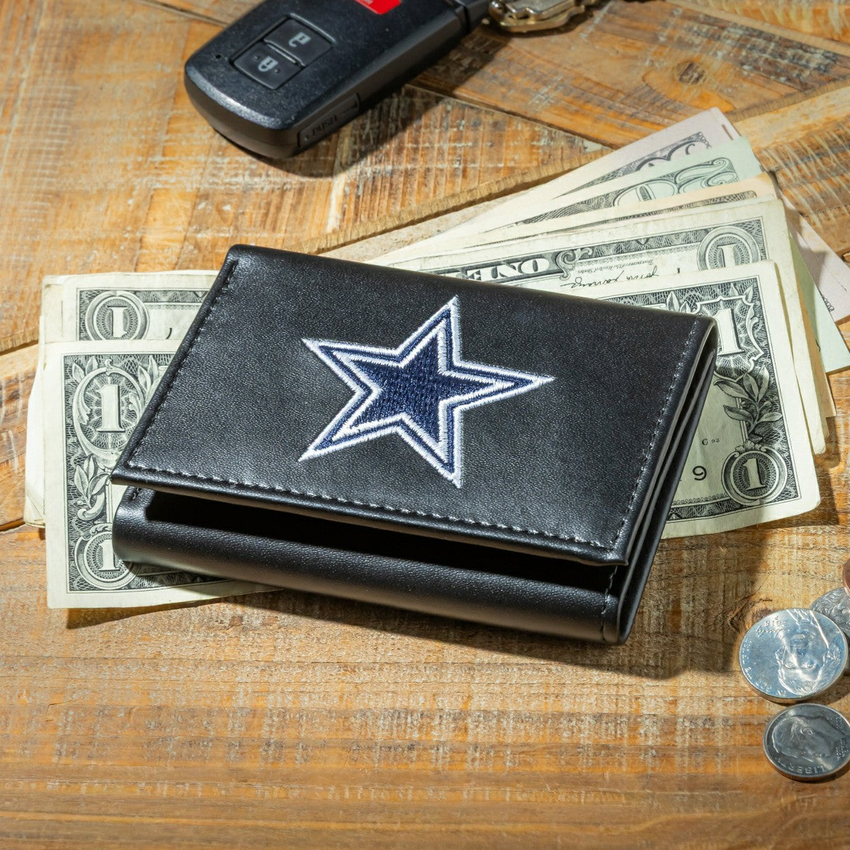 Dallas Cowboys Black Tri-Fold Embroidered Wallet
