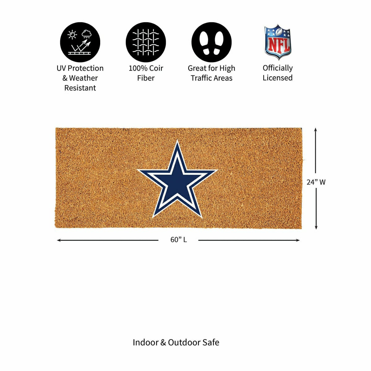Dallas Cowboys Extra Large Full Color Coir Mat, 60"x24"