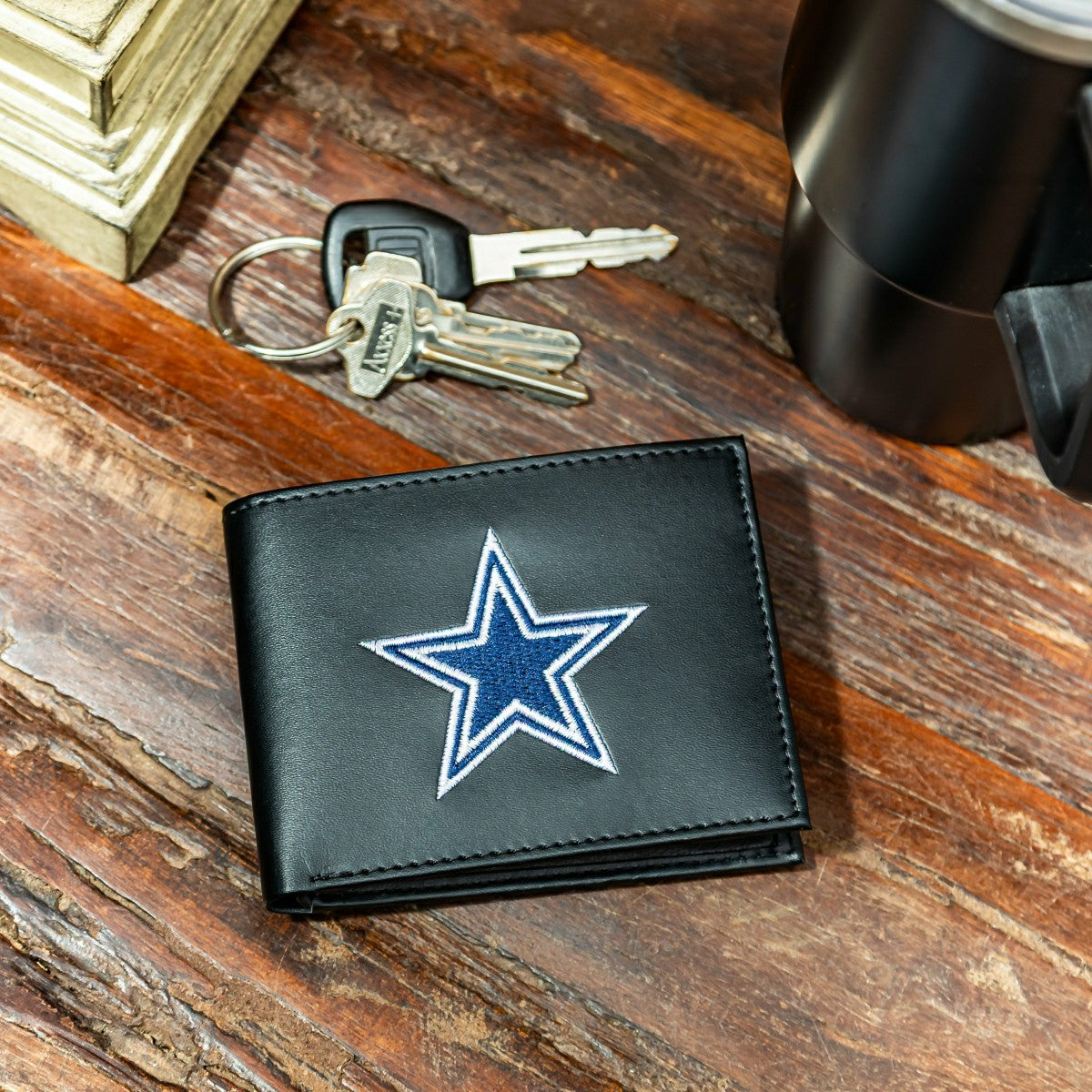 Dallas Cowboys Black Bi-Fold Embroidered Wallet w/ RFID Blocking