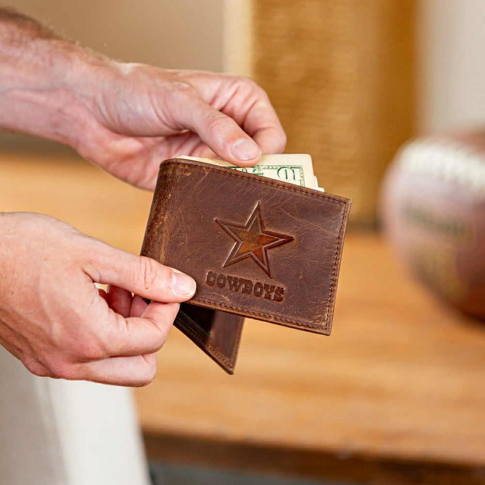 Dallas Cowboys, Bi-Fold Wallet, Brown, CH, 100% Genuine Leather