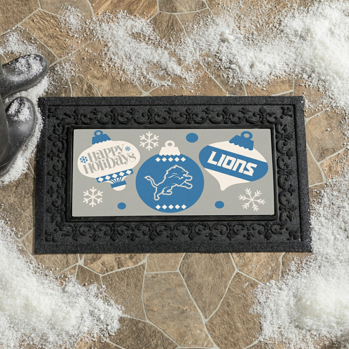 Detroit Lions Holiday Flocked Coir Sassafras Switch Mat, 22"x10"