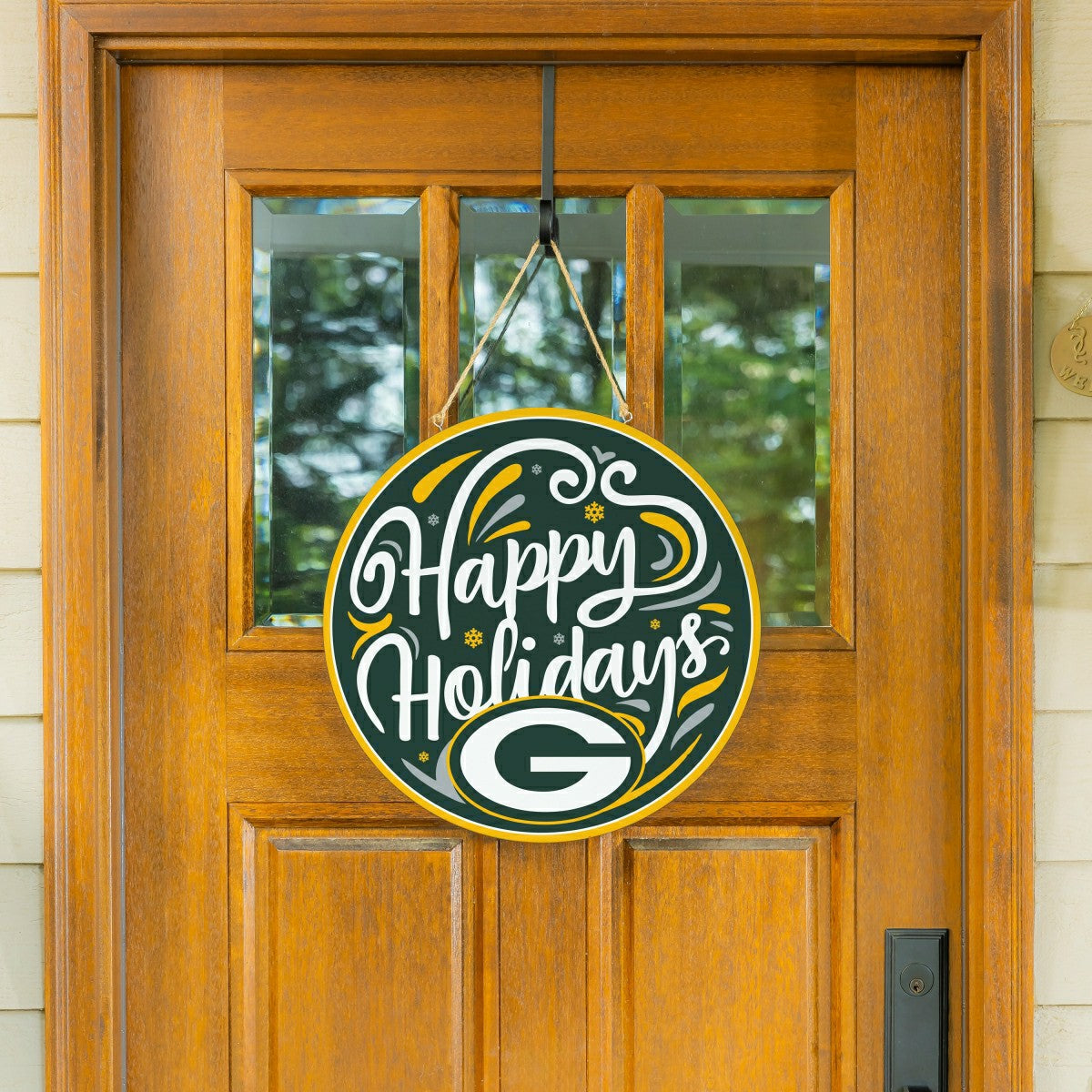 Green Bay Packers Holiday Round Door Décor with Hanging Rope, 18x18