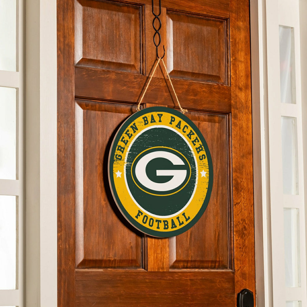 Green Bay Packers Round Door Décor with Hanging Rope, 18x18