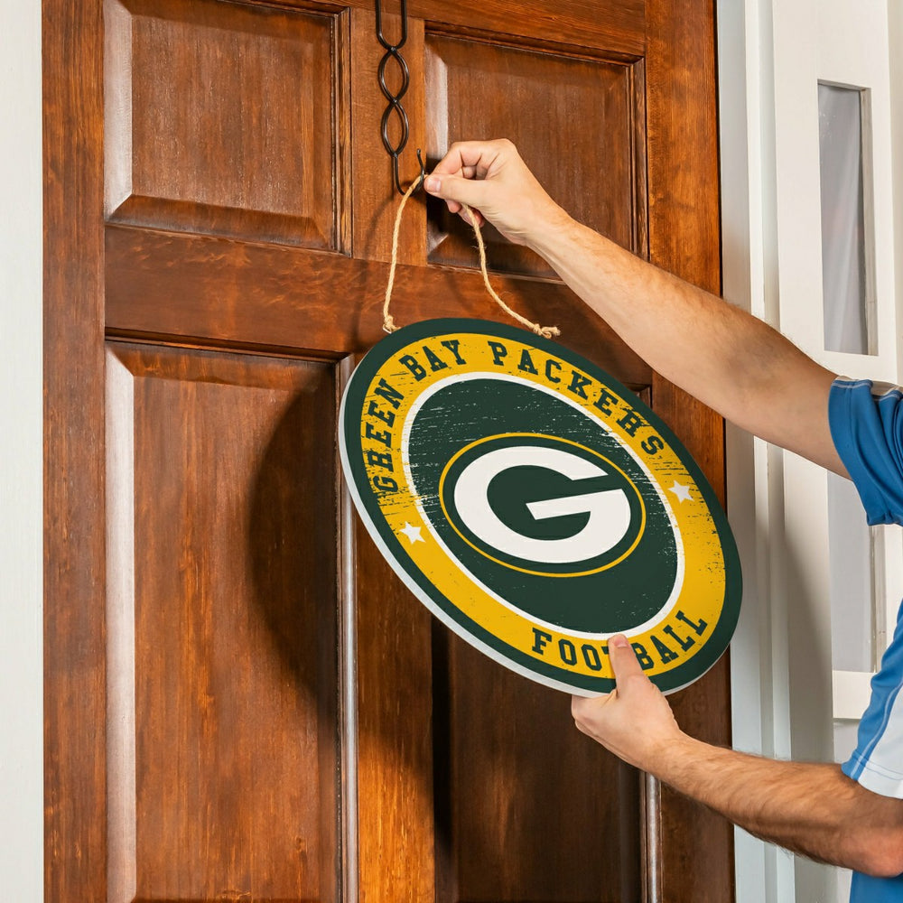 Green Bay Packers Round Door Décor with Hanging Rope, 18x18