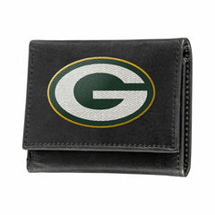 Green Bay Packers Black Tri-Fold Embroidered Wallet w/ RFID Blocking