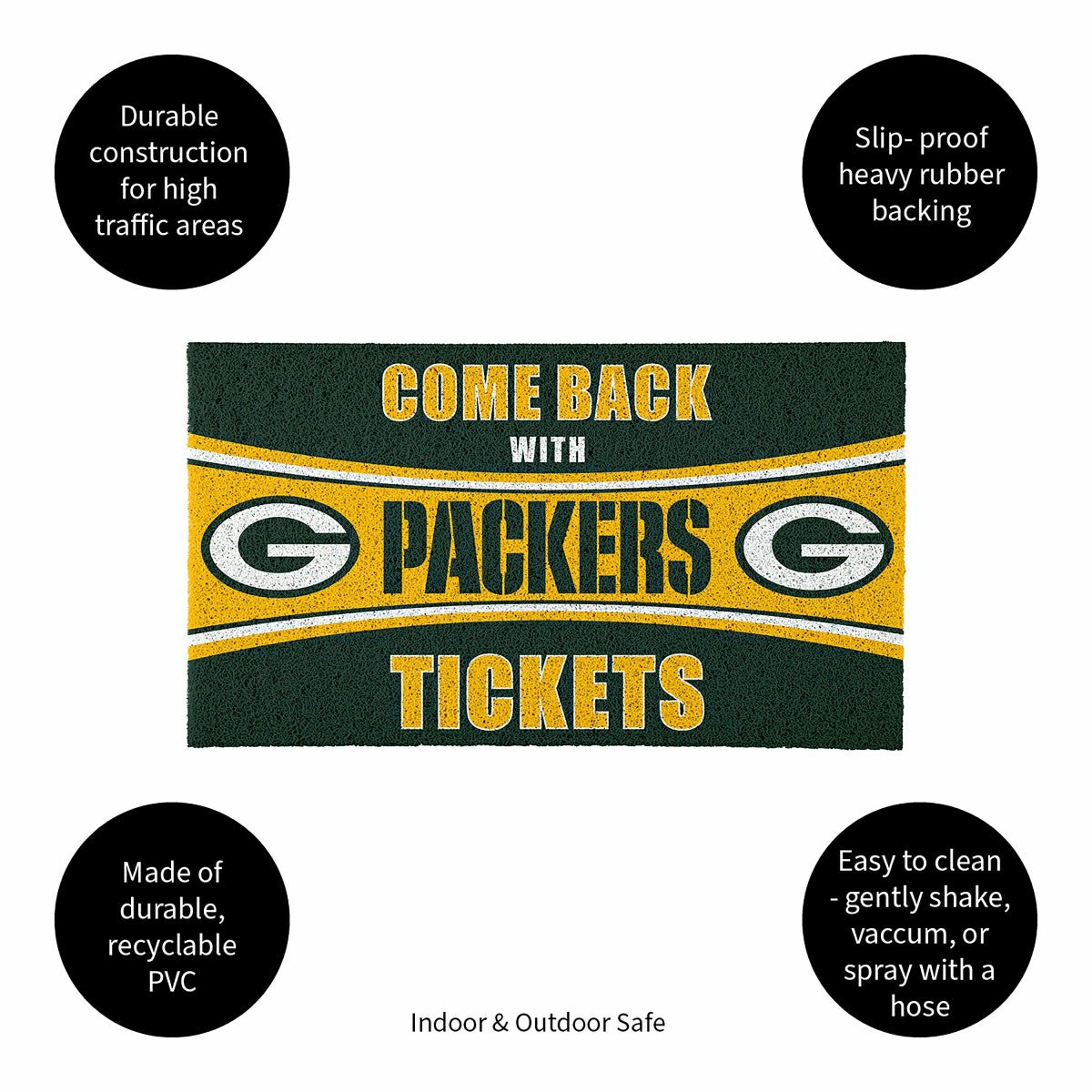 28" x 16" PVC Trapper Mat, Come Back with Tickets, Green Bay Packers