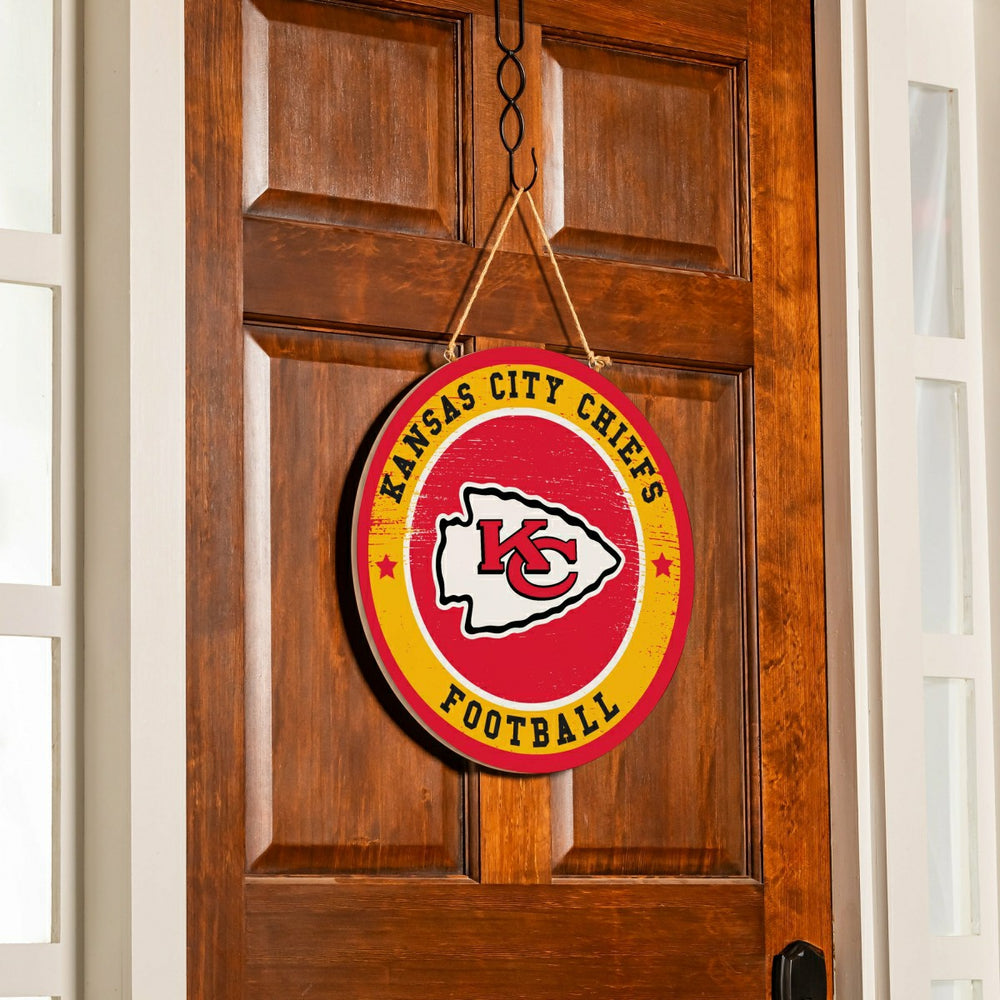 Kansas City Chiefs Round Door Décor with Hanging Rope, 18x18