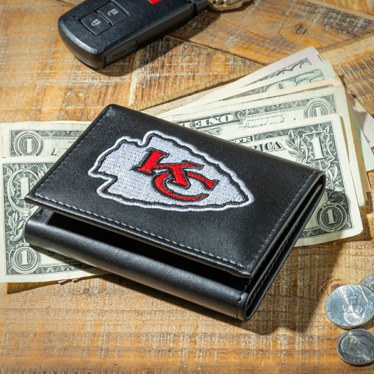 Kansas City Chiefs Black Tri-Fold Embroidered Wallet w/ RFID Blocking