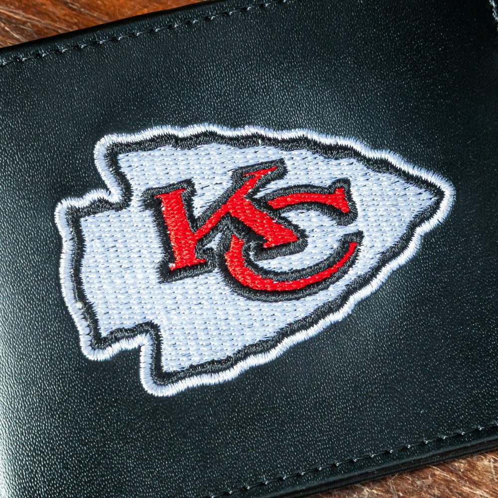 Kansas City Chiefs Black Bi-Fold Embroidered Wallet w/ RFID Blocking
