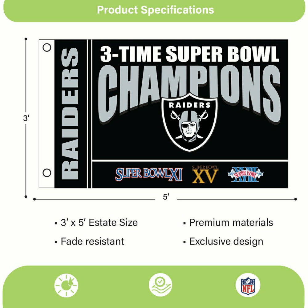 Las Vegas Raiders Multi-Win Superbowl Champions Football 3x5 Flag