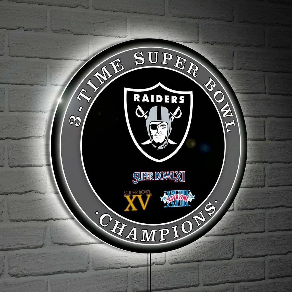 Las Vegas Raiders Multi-Win Superbowl Champions Football Round LED Wal