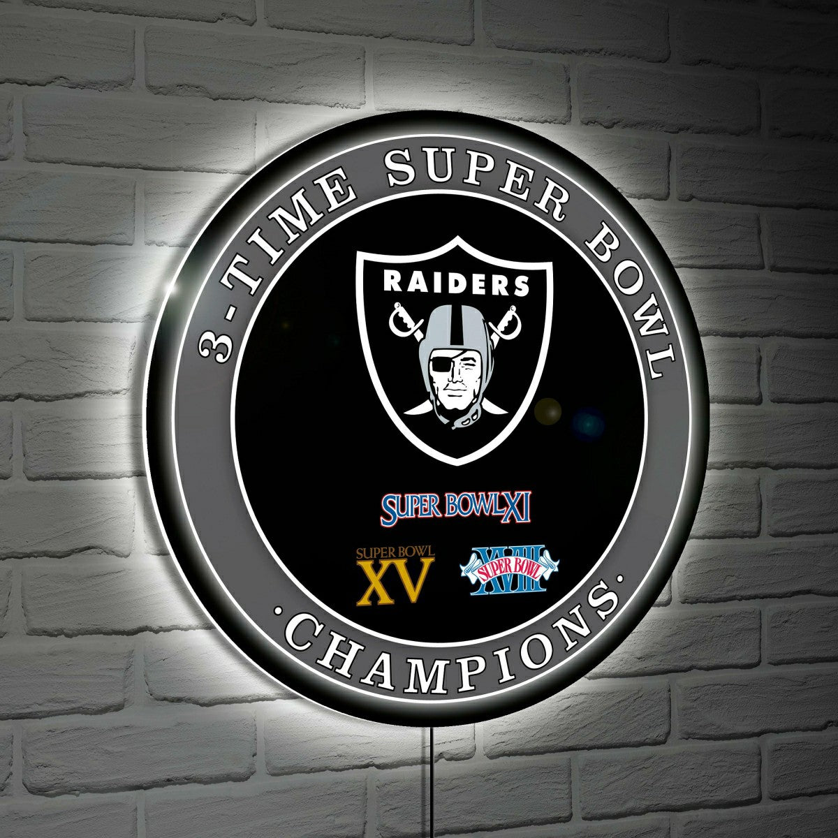 Las Vegas Raiders Multi-Win Superbowl Champions Football Round LED Wal
