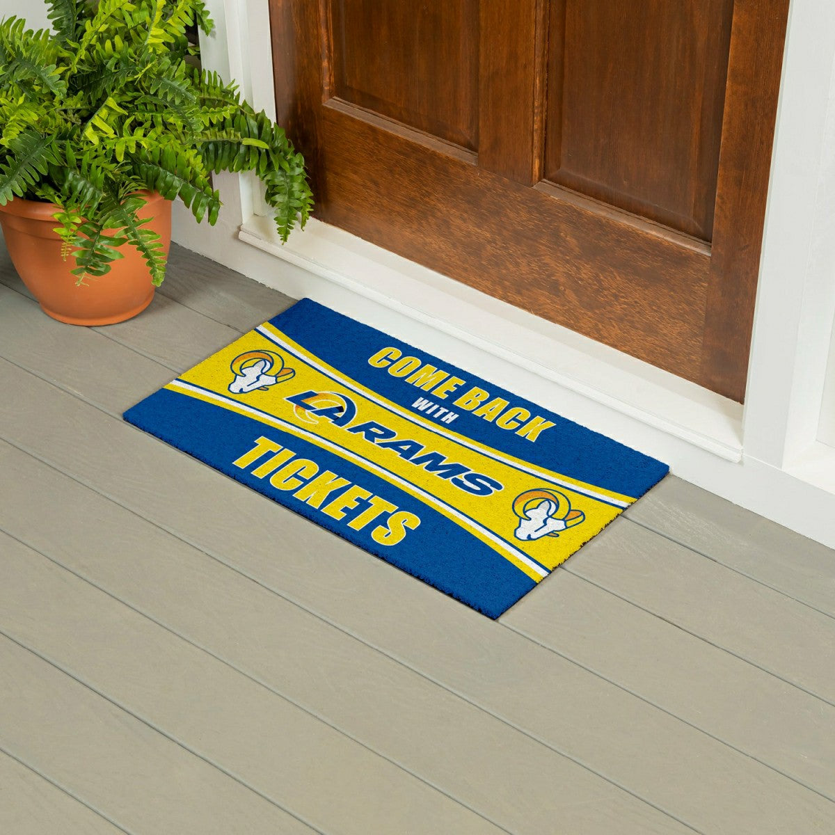 28" x 16" PVC Trapper Mat, Come Back with Tickets, Los Angeles Rams