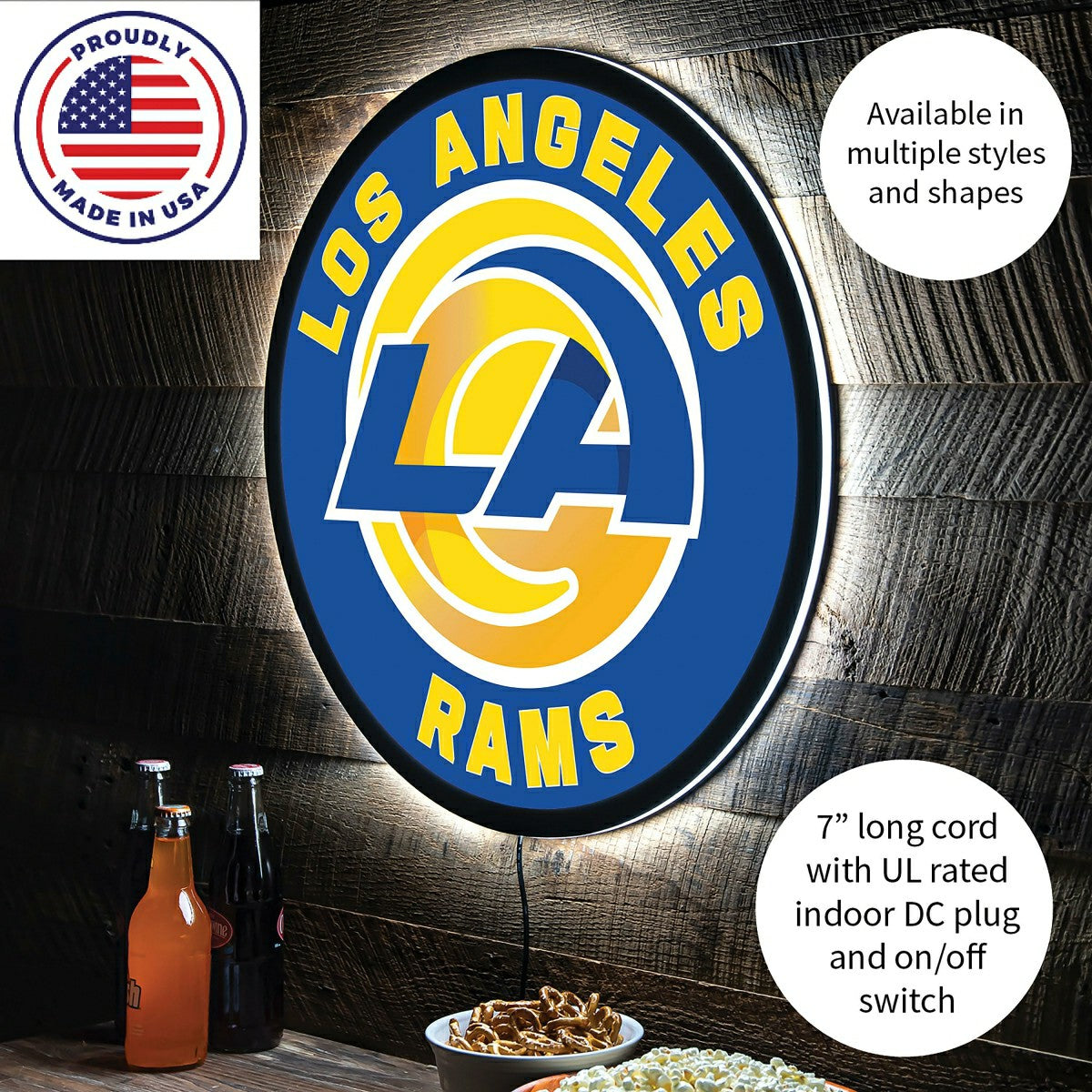 LED Wall Decor, Round, Los Angeles Rams
