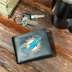 Miami Dolphins Black Bi-Fold Embroidered Wallet w/ RFID Blocking