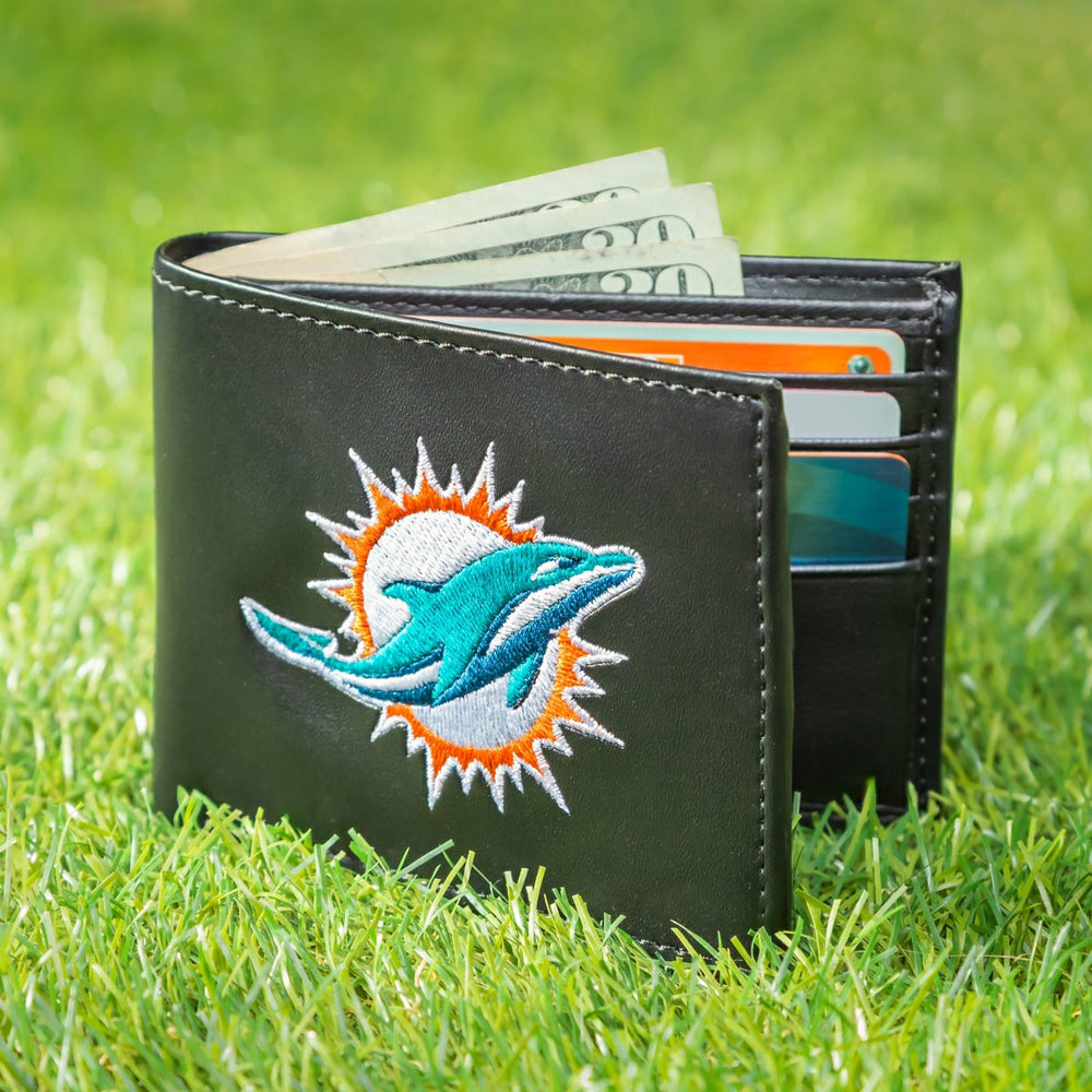 Miami Dolphins Black Bi-Fold Embroidered Wallet w/ RFID Blocking