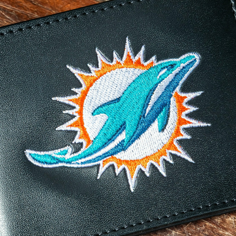 Miami Dolphins Black Bi-Fold Embroidered Wallet w/ RFID Blocking
