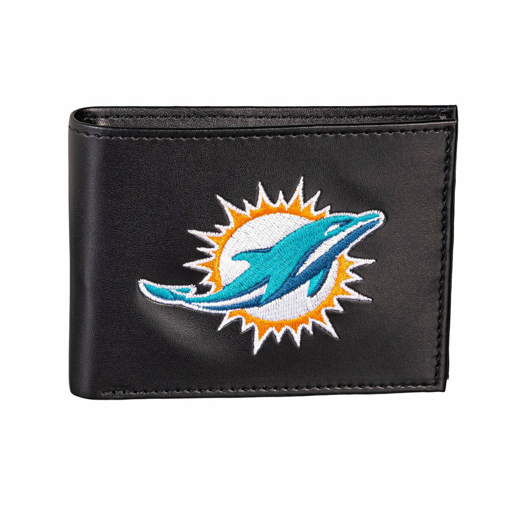 Miami Dolphins Black Bi-Fold Embroidered Wallet w/ RFID Blocking