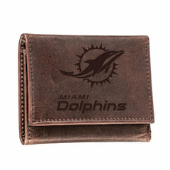 Miami Dolphins, Tri-Fold Wallet, Brown, CH, 100% Genuine Leather