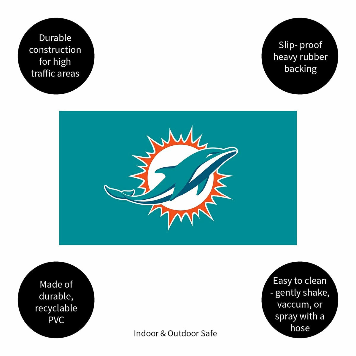 Full Color PVC Mat, 16" x 28", Miami Dolphins