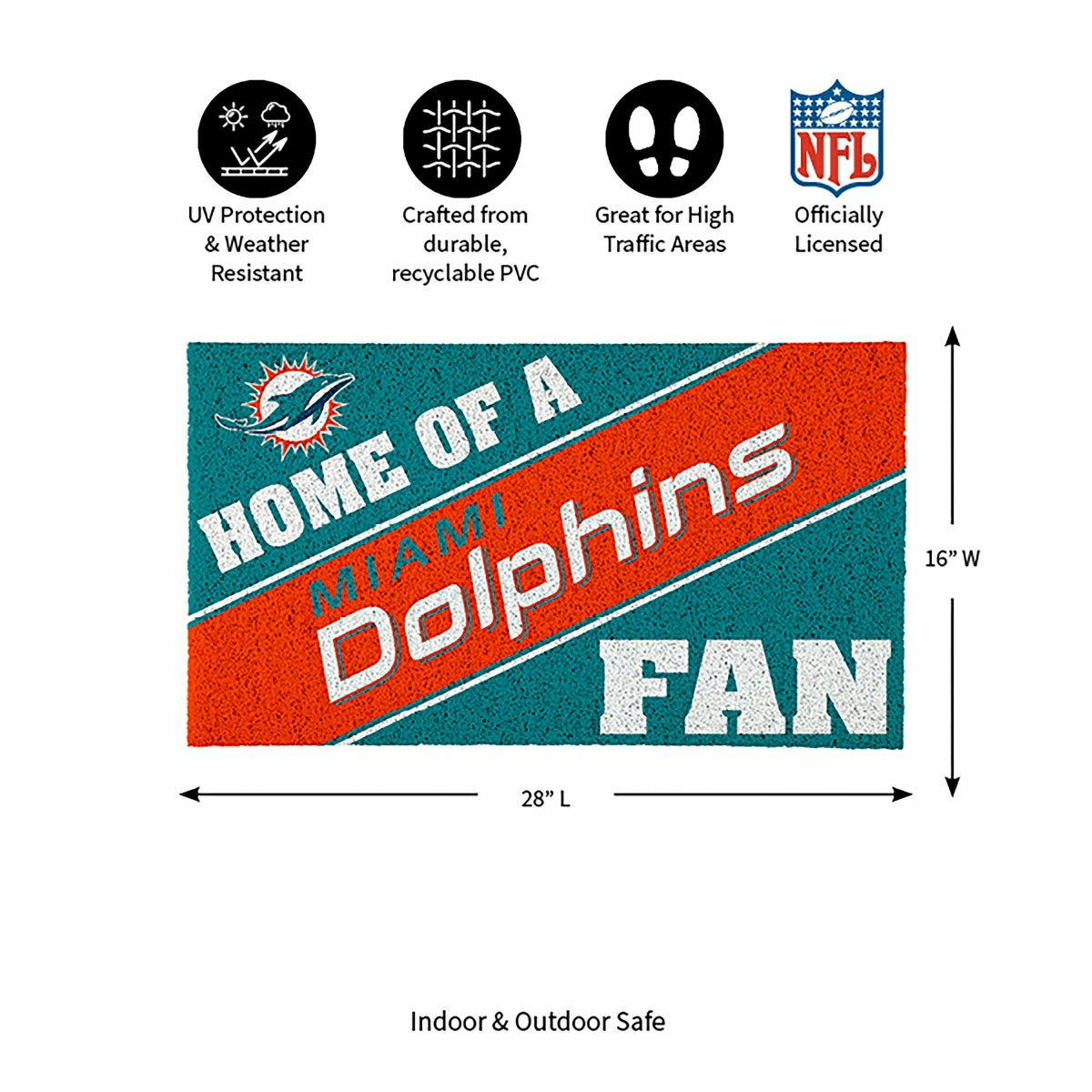 Miami Dolphins, PVC Mat COLOR, Home of a Fan