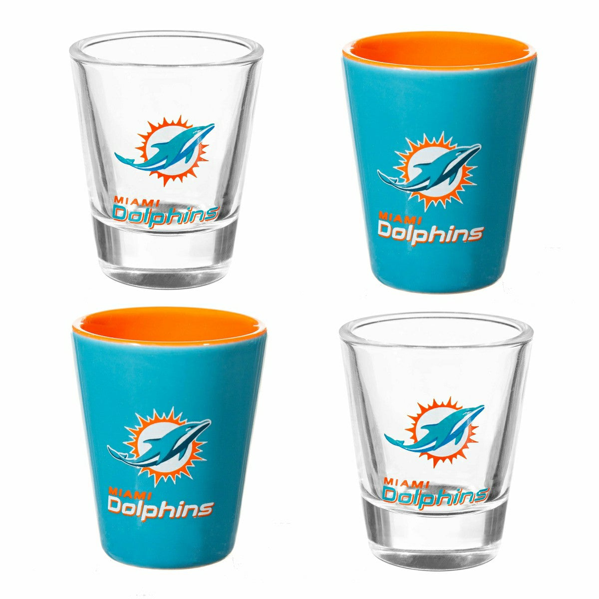Miami Dolphins 4-Piece Ceramic and Glass 2oz. Shot Glass Set