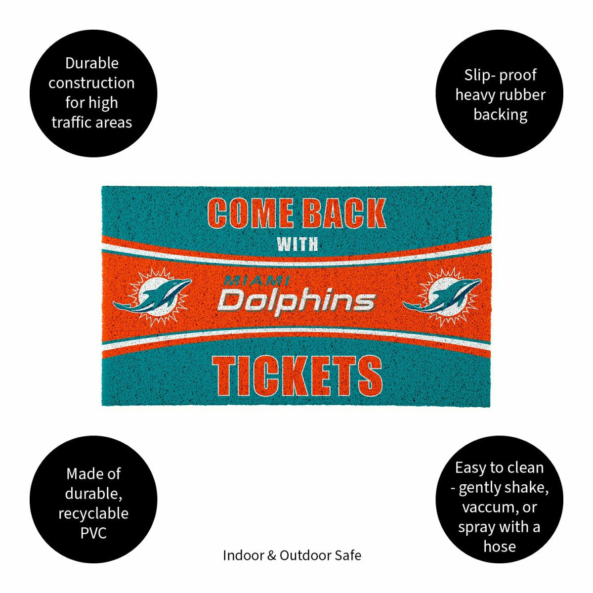 28" x 16" PVC Trapper Mat, Come Back with Tickets, Miami Dolphins