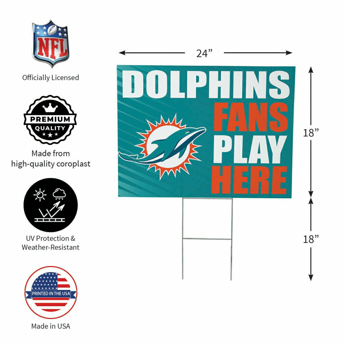 Miami Dolphins Coroplast Yard Sign "Fans Play Here"