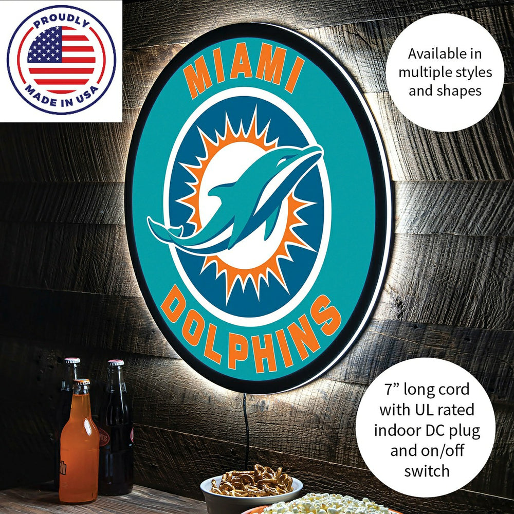 LED Wall Decor, Round, Miami Dolphins