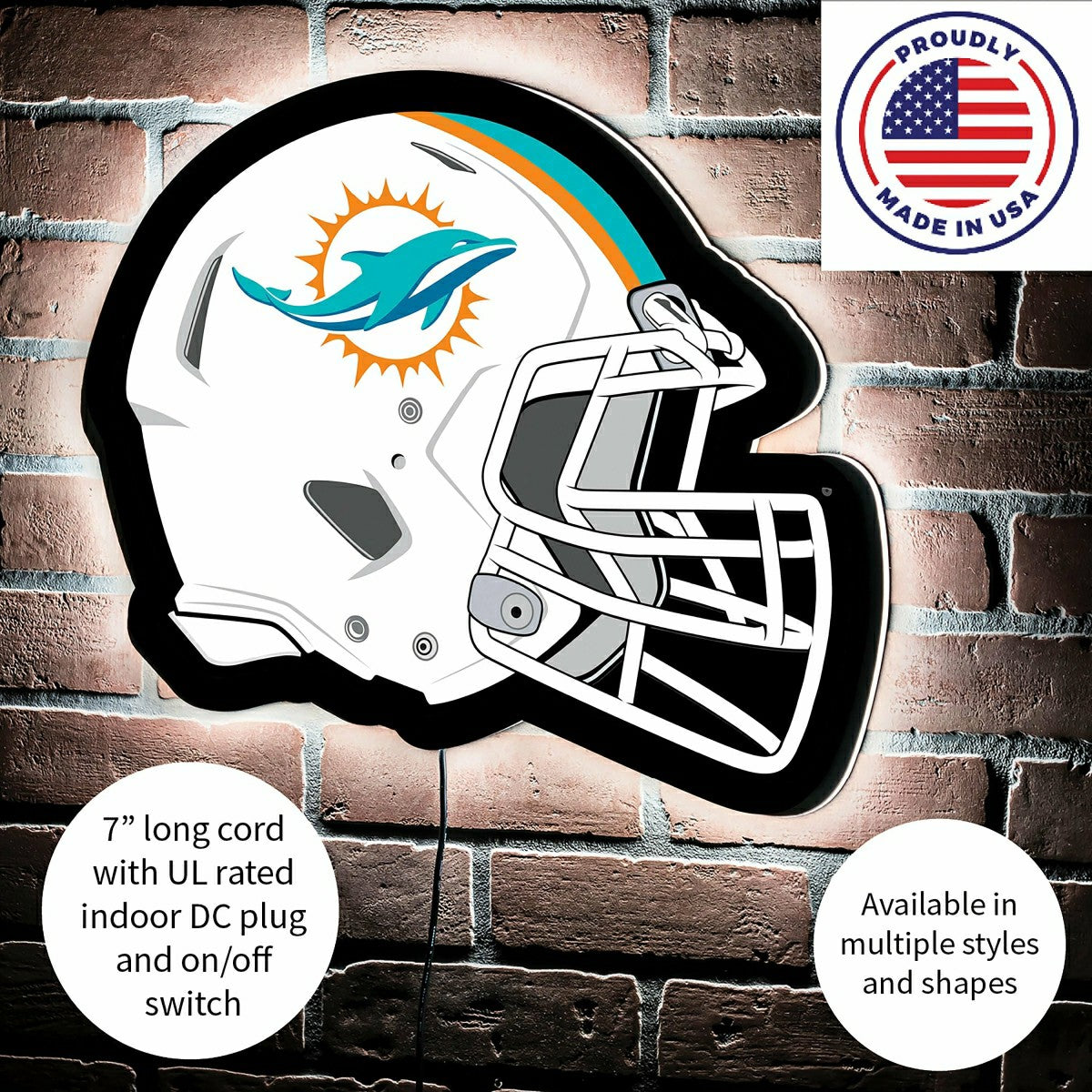 LED Wall Decor, Helmet, Miami Dolphins