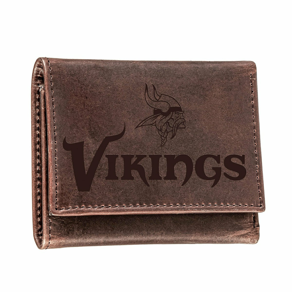 Minnesota Vikings, Tri-Fold Wallet, Brown, CH, 100% Genuine Leather
