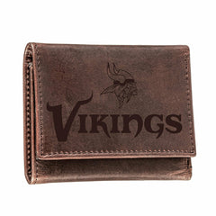 Minnesota Vikings, Tri-Fold Wallet, Brown, CH, 100% Genuine Leather