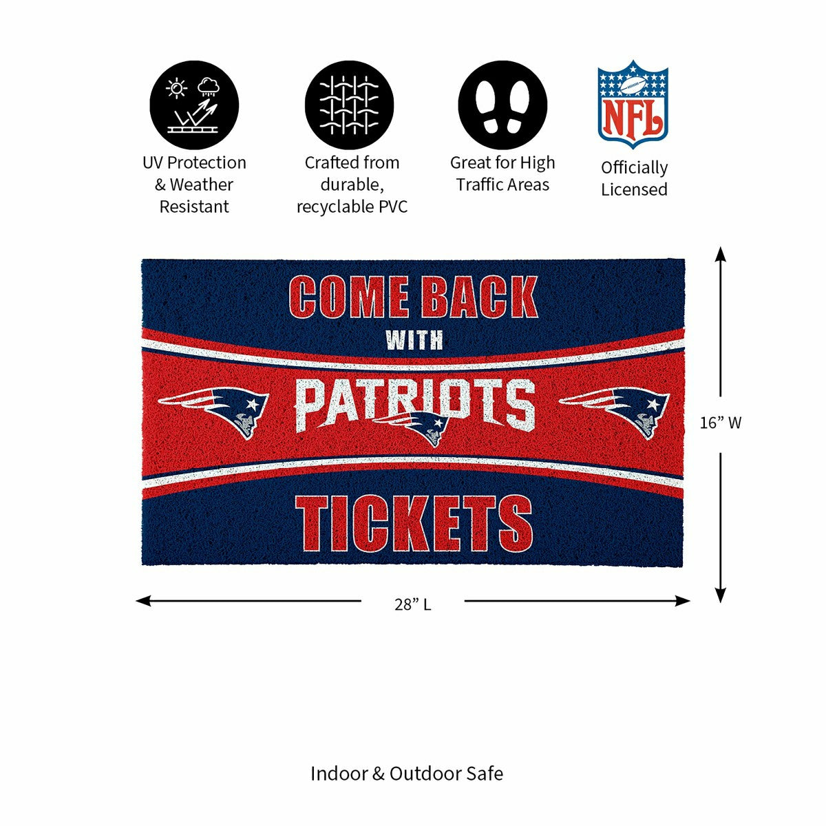 28" x 16" PVC Trapper Mat, Come Back with Tickets, New England Patriot