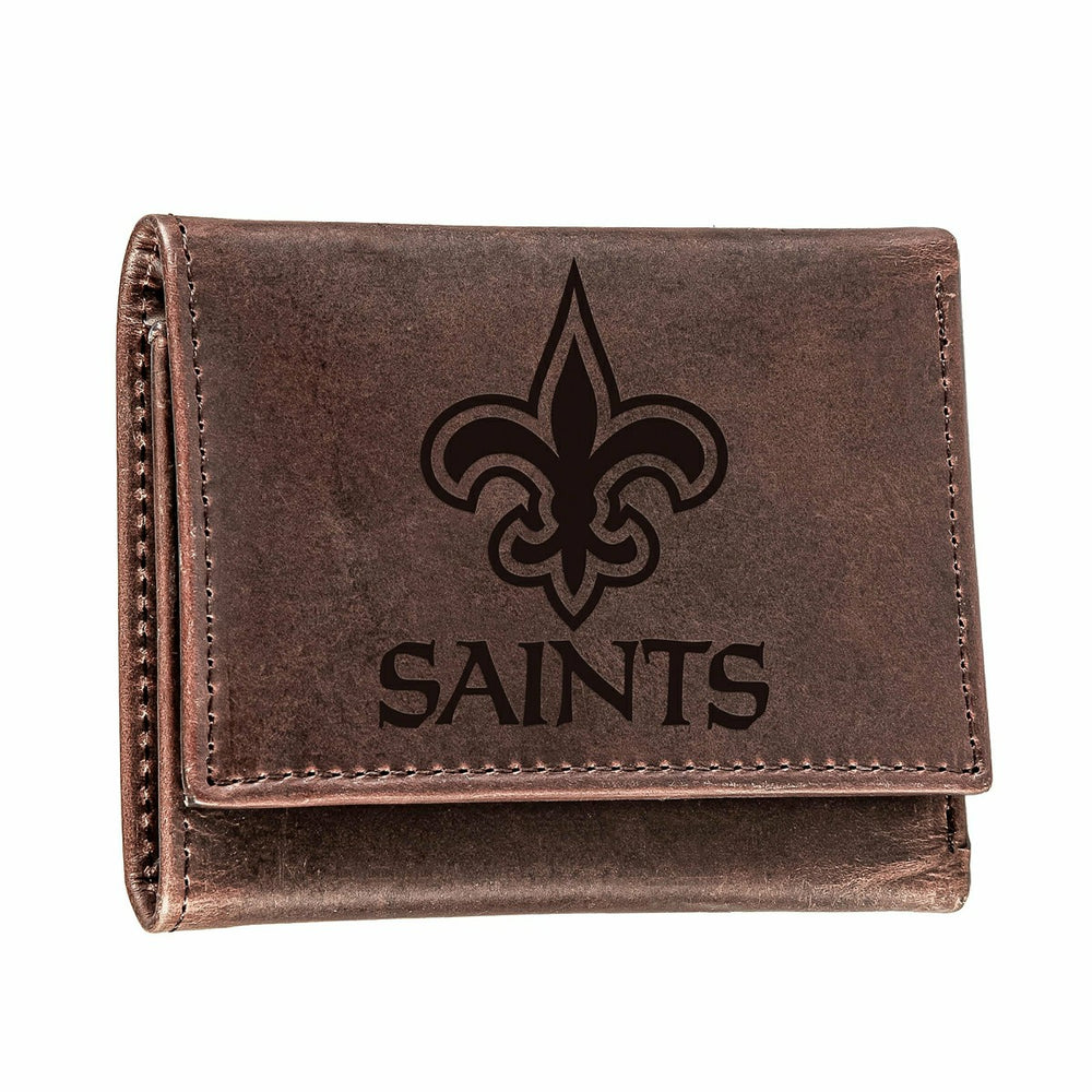 New Orleans Saints, Tri-Fold Wallet, Brown, CH, 100% Genuine Leather