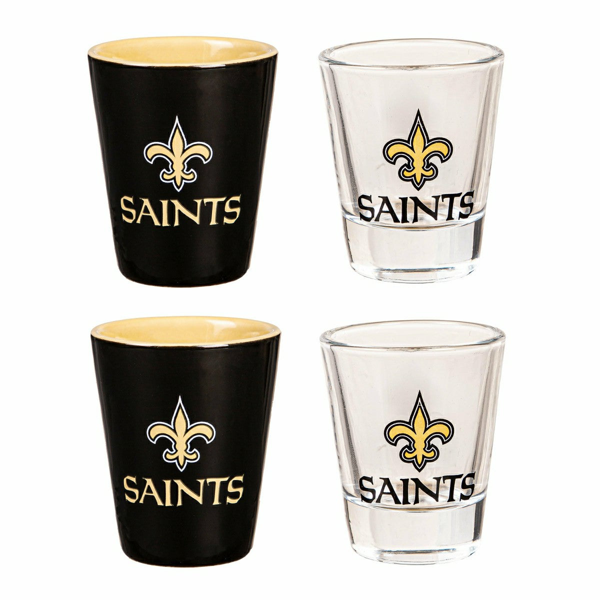 New Orleans Saints 4-Piece Ceramic and Glass 2oz. Shot Glass Set