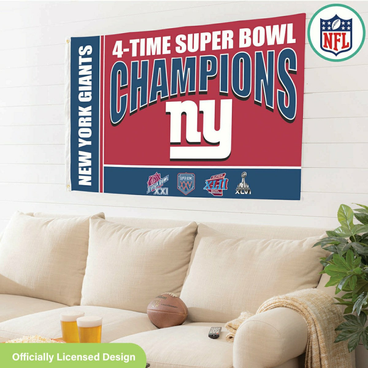 New York Giants 6X Superbowl Champions Football 3x5 Flag