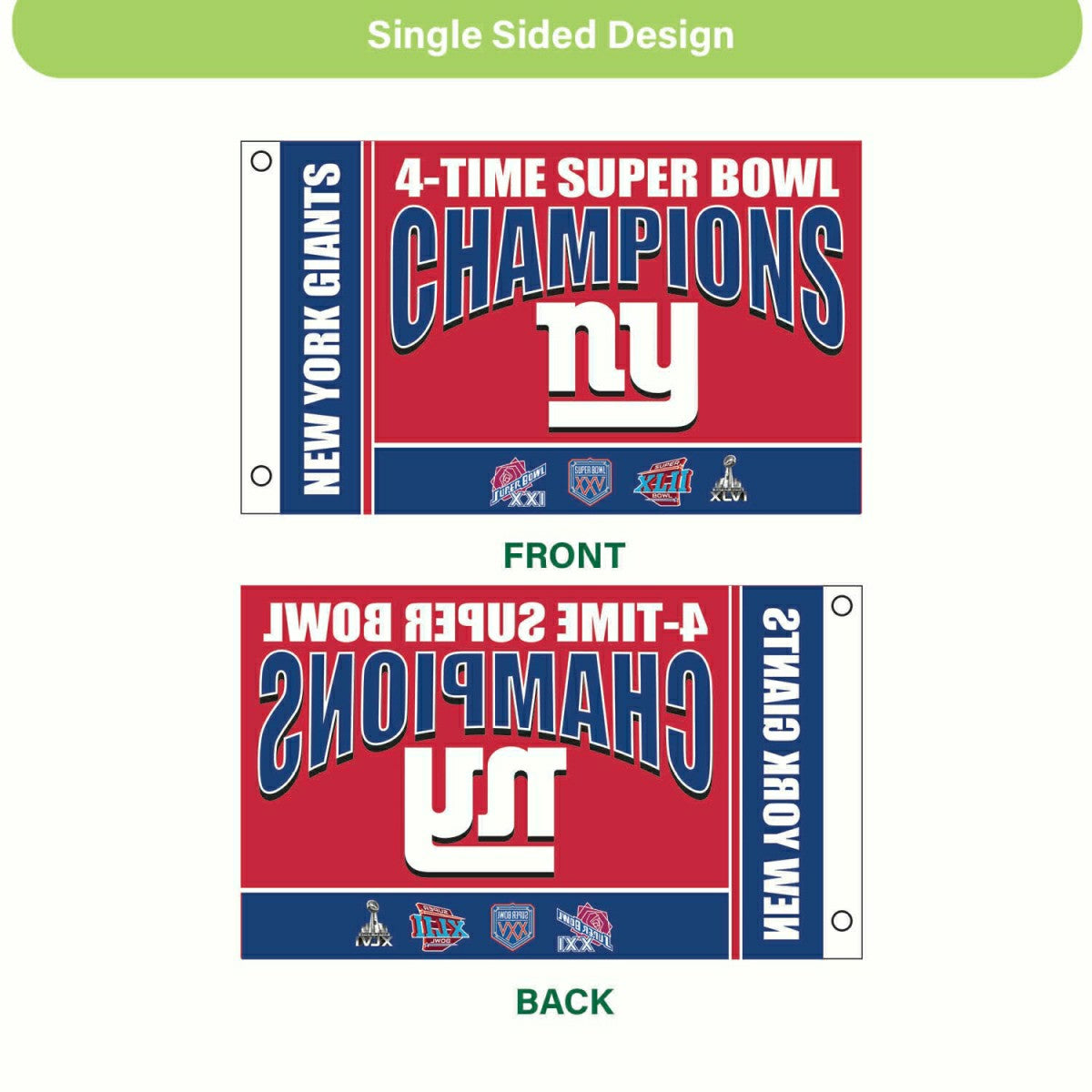 New York Giants 6X Superbowl Champions Football 3x5 Flag