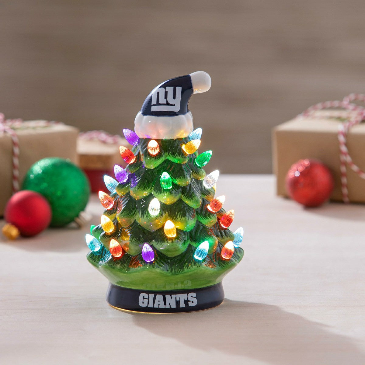 8" LED Ceramic Christmas Tree, New York Giants