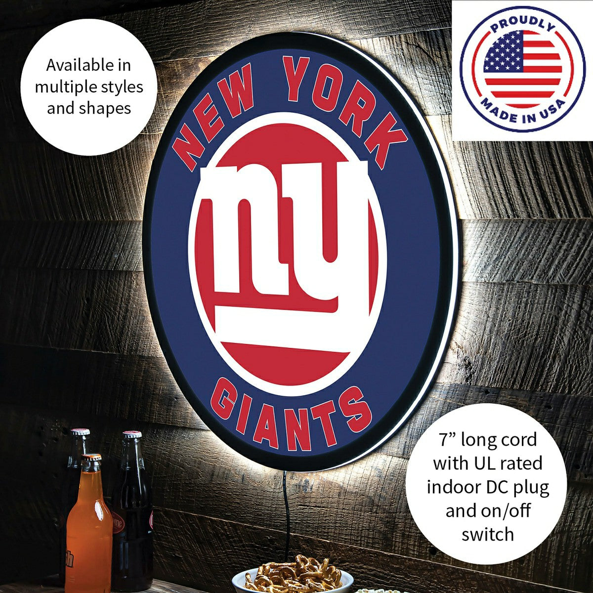 LED Wall Decor, Round, New York Giants