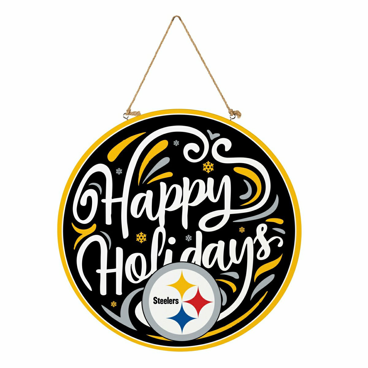 Pittsburgh Steelers Holiday Round Door Décor with Hanging Rope, 18x18