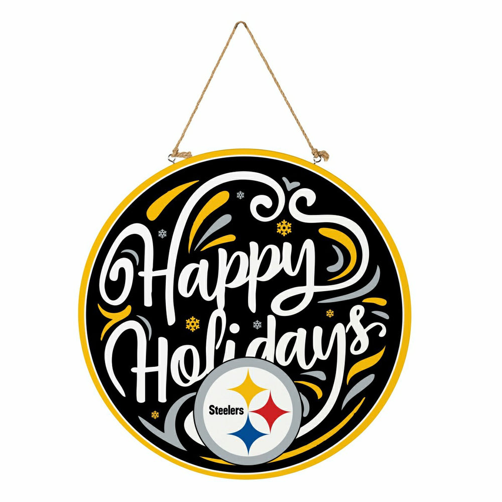 Pittsburgh Steelers Holiday Round Door Décor with Hanging Rope, 18x18