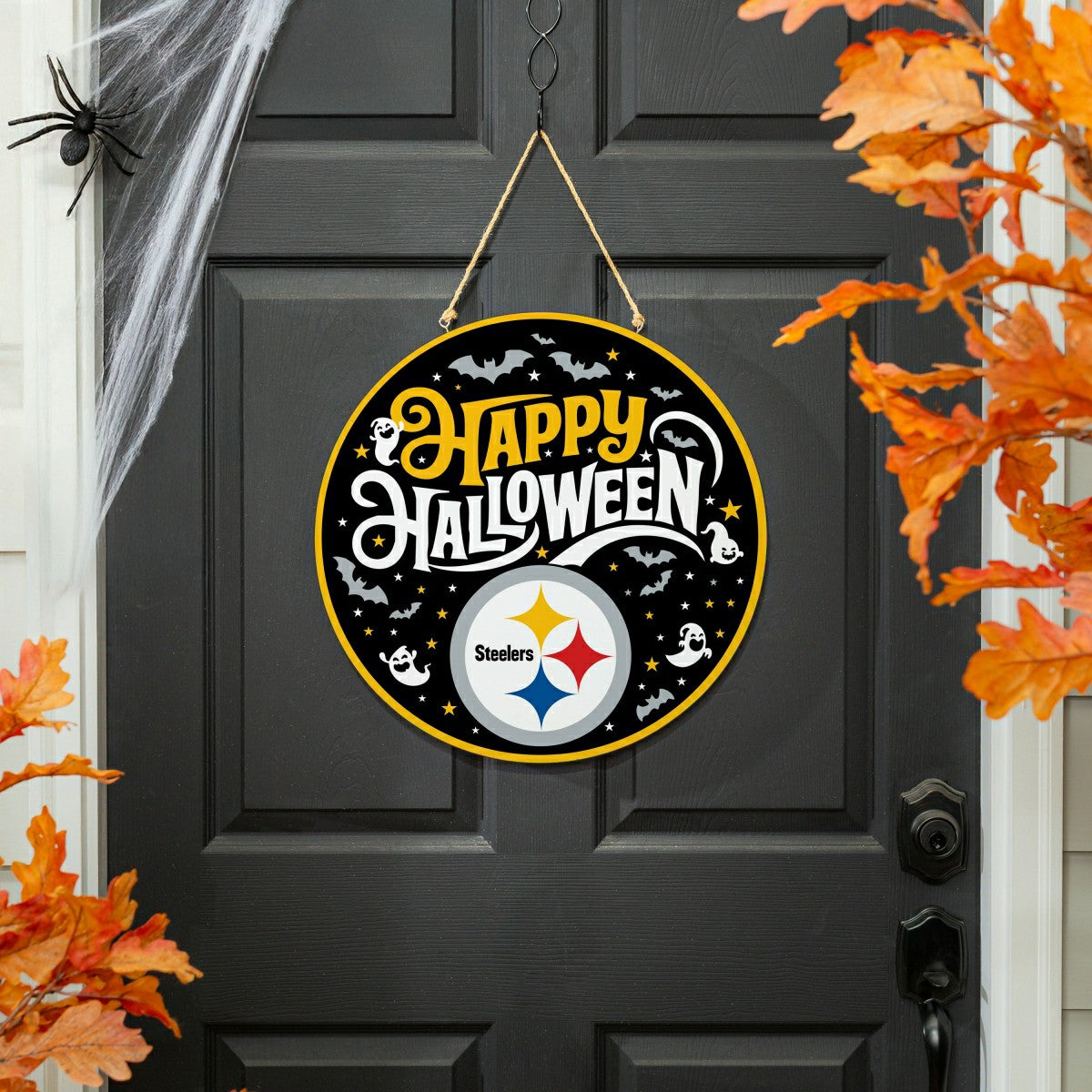 Pittsburgh Steelers Halloween Round Door Décor with Hanging Rope, 18x1