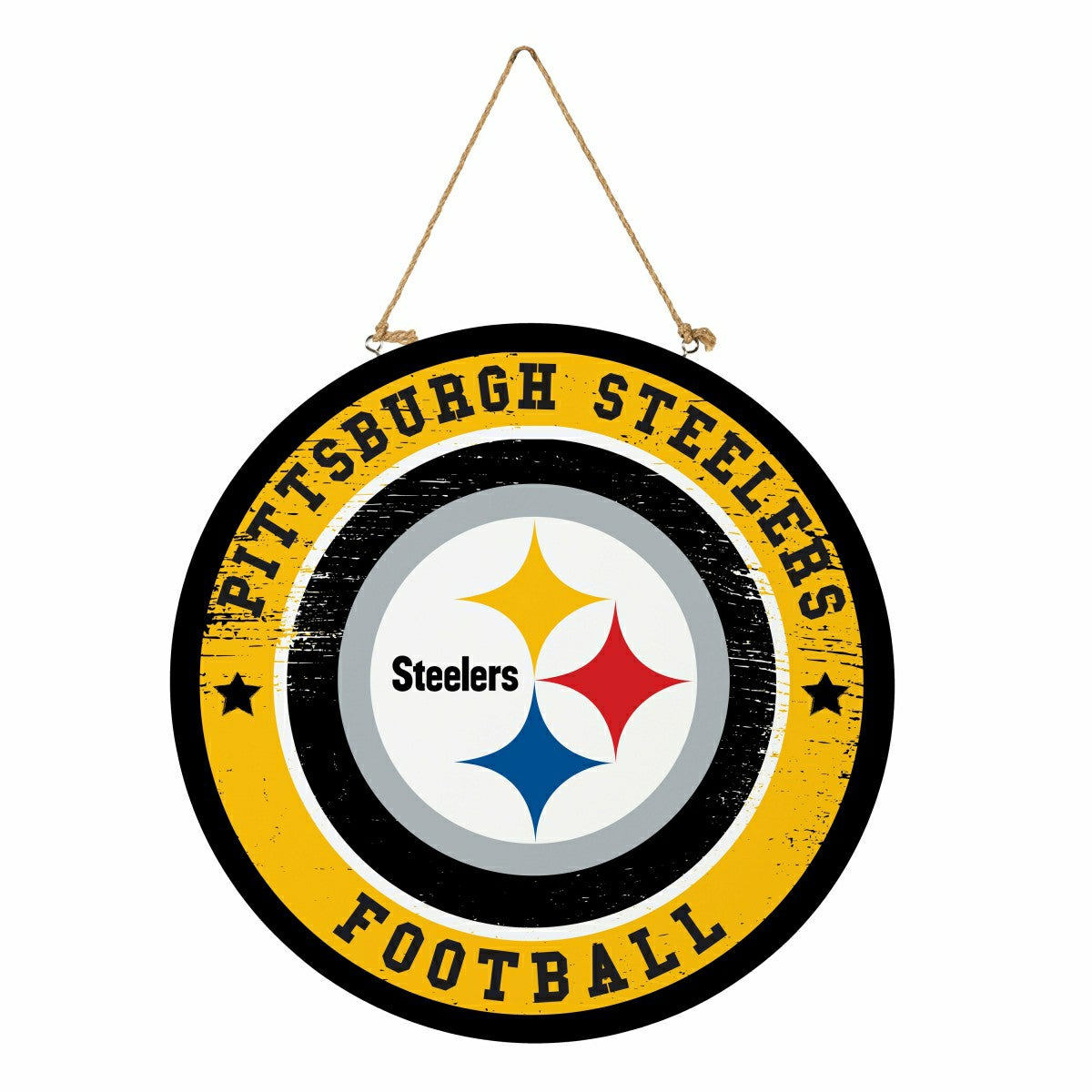 Pittsburgh Steelers Round Door Décor with Hanging Rope, 18x18