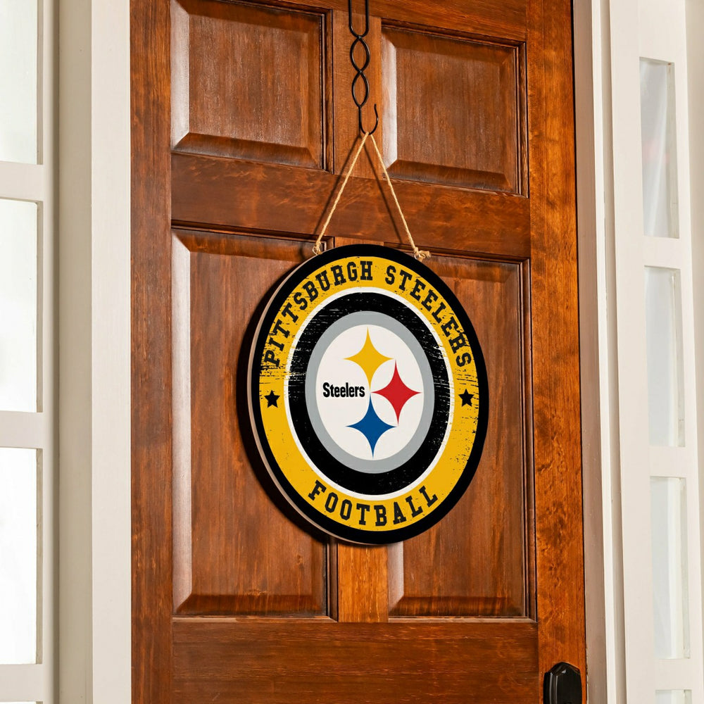 Pittsburgh Steelers Round Door Décor with Hanging Rope, 18x18