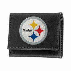 Pittsburgh Steelers Black Tri-Fold Embroidered Wallet w/ RFID Blocking
