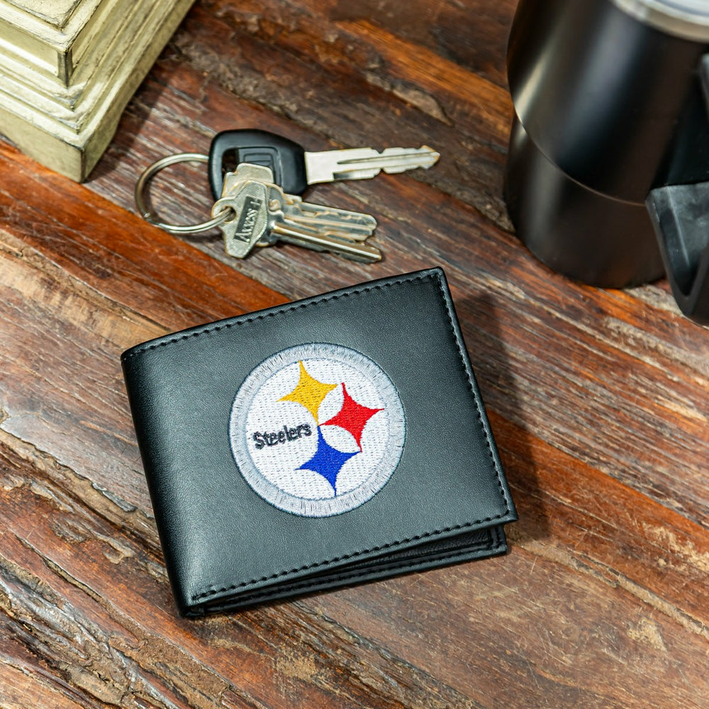 Pittsburgh Steelers Black Bi-Fold Embroidered Wallet w/ RFID Blocking