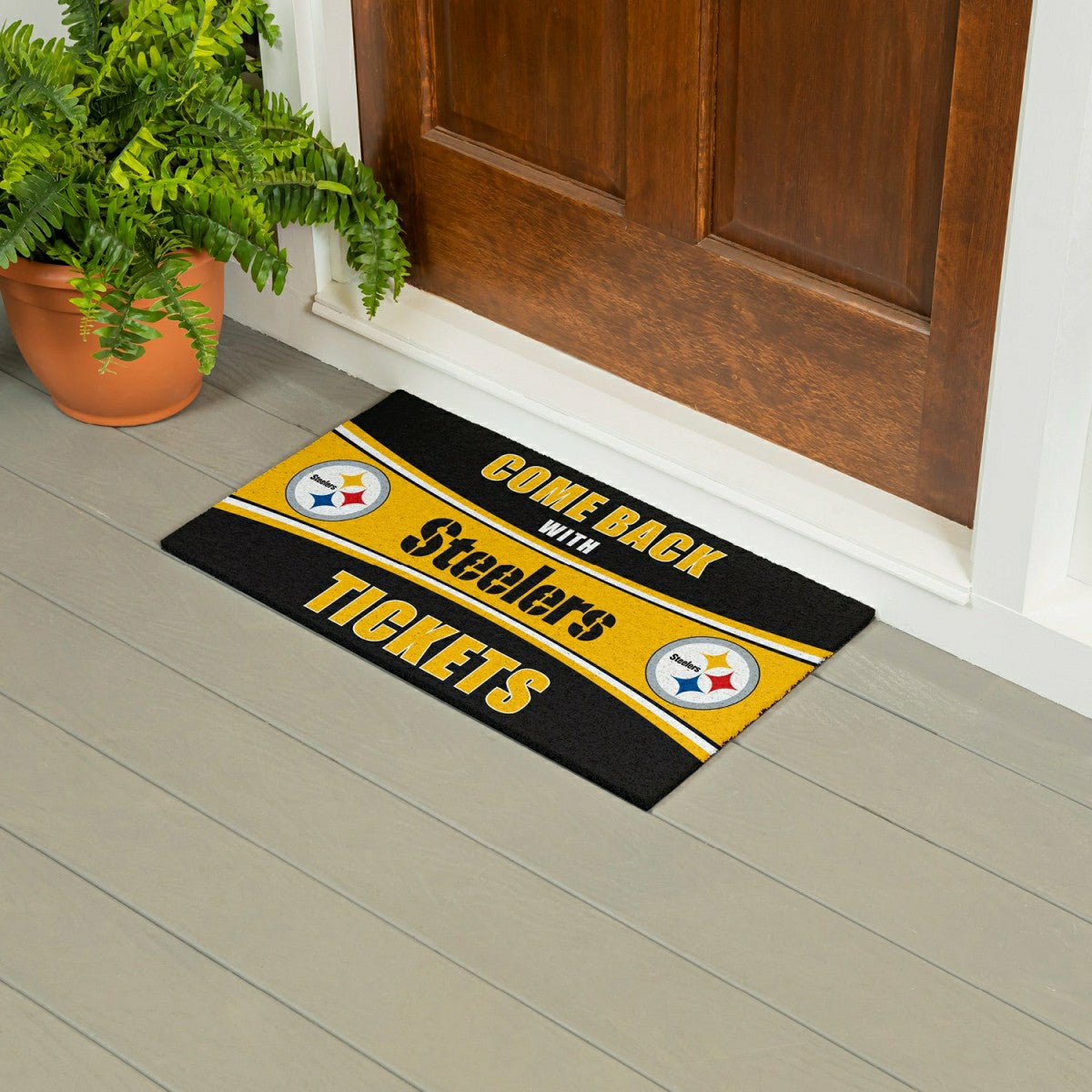 28" x 16" PVC Trapper Mat, Come Back with Tickets, Pittsburgh Steelers